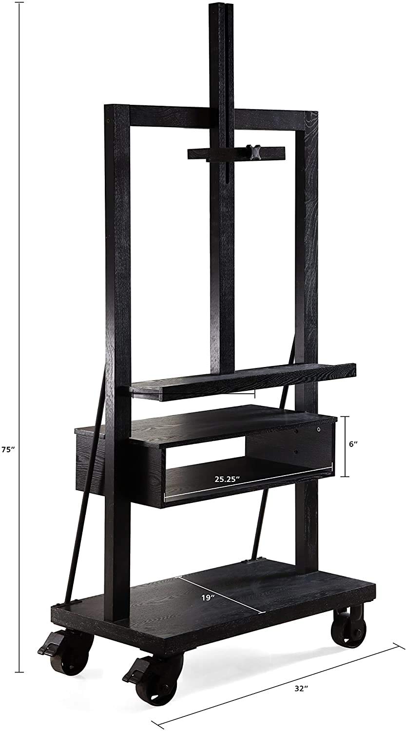 Posh Pollen Cullen Easel Style Entertainment Console - Black TV Stand for Living Room, Bedroom & Home Theater | Modern Media Storage Unit with Adjustable Shelves