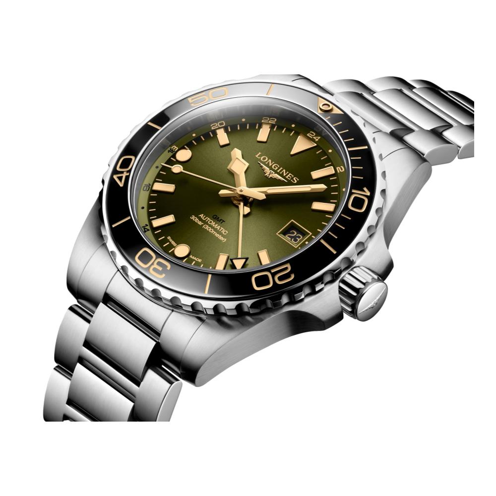 HydroConquest GMT Green Dial 41mm Stainless Steel Watch with Bracelet - Perfect for Travel, Business & Outdoor Adventures