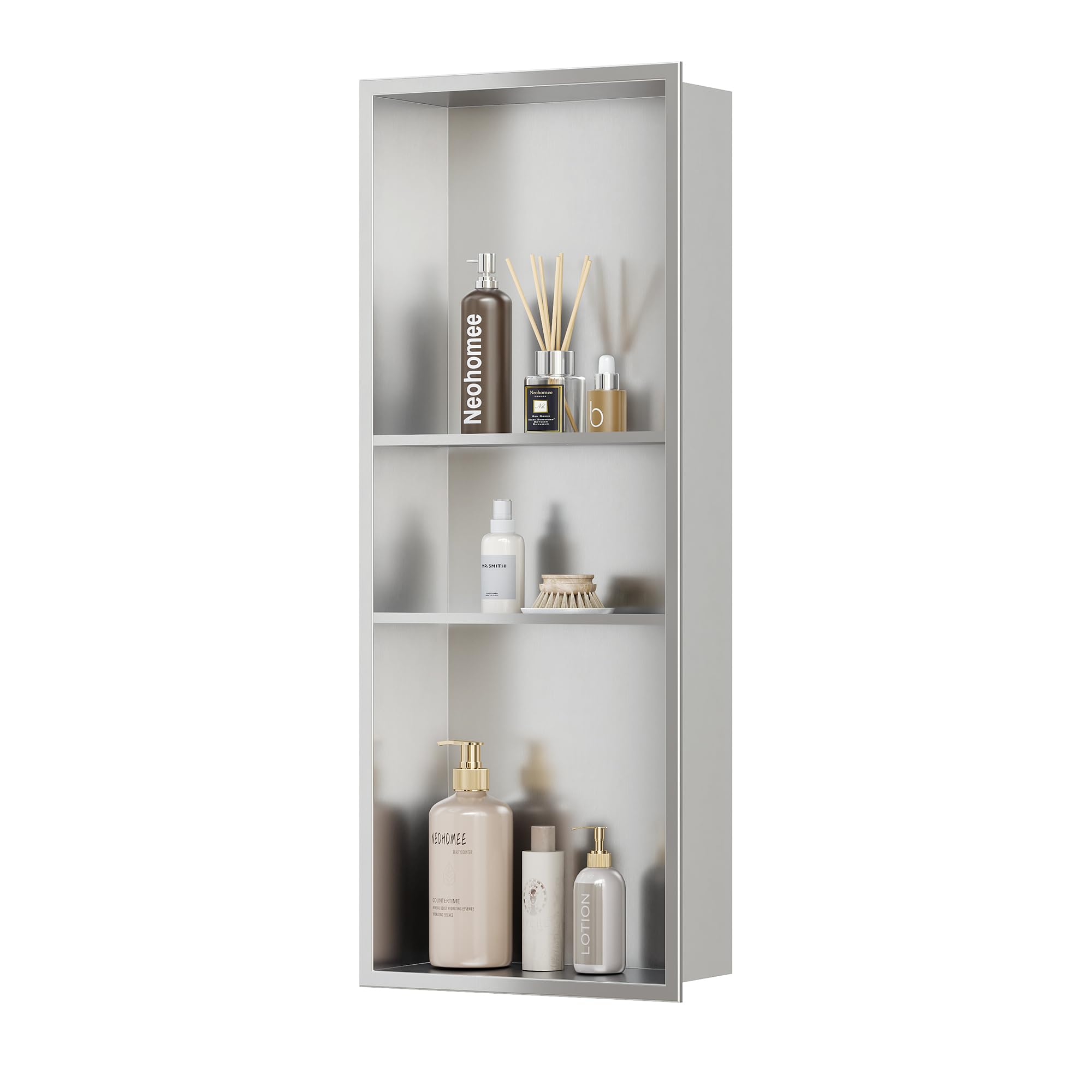 12x30 Inch Neodrain Shower Niche - 3 Layer Brushed Stainless Steel Recessed Bathroom Storage Shelf | Waterproof Shower Organizer for Shampoo, Soap & Bath Essentials