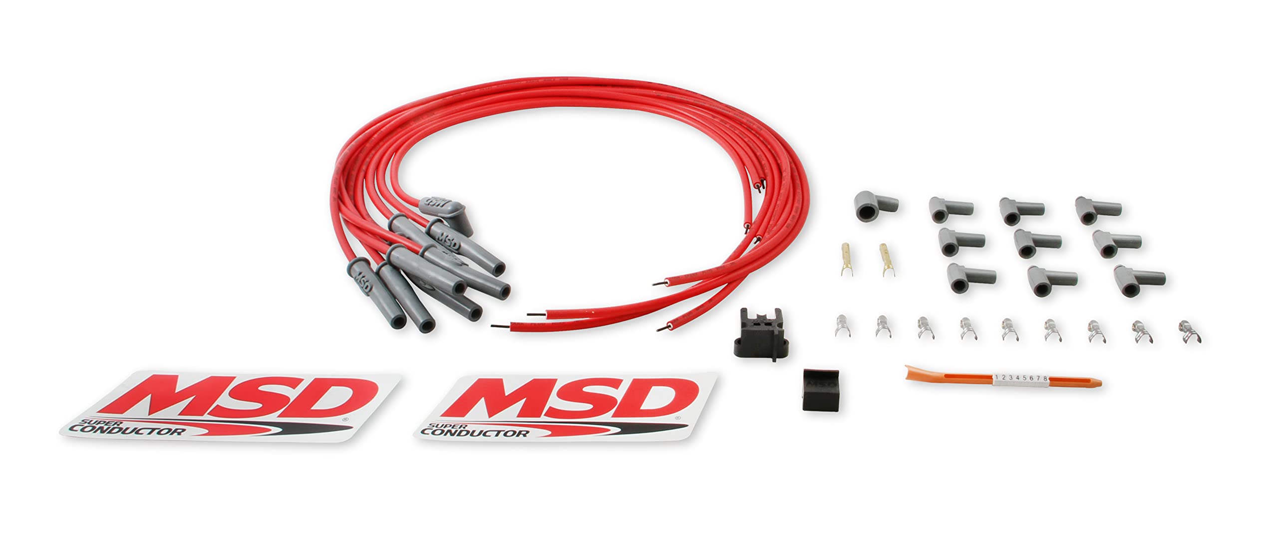 MSD 31189 Super Conductor Spark Plug Wire Set - High Performance Multi-Angle Spark Plug Wires with HEI Cap Compatible for GM, Ford, Chrysler | Perfect for Engine Upgrades, Racing & Performance Tuning