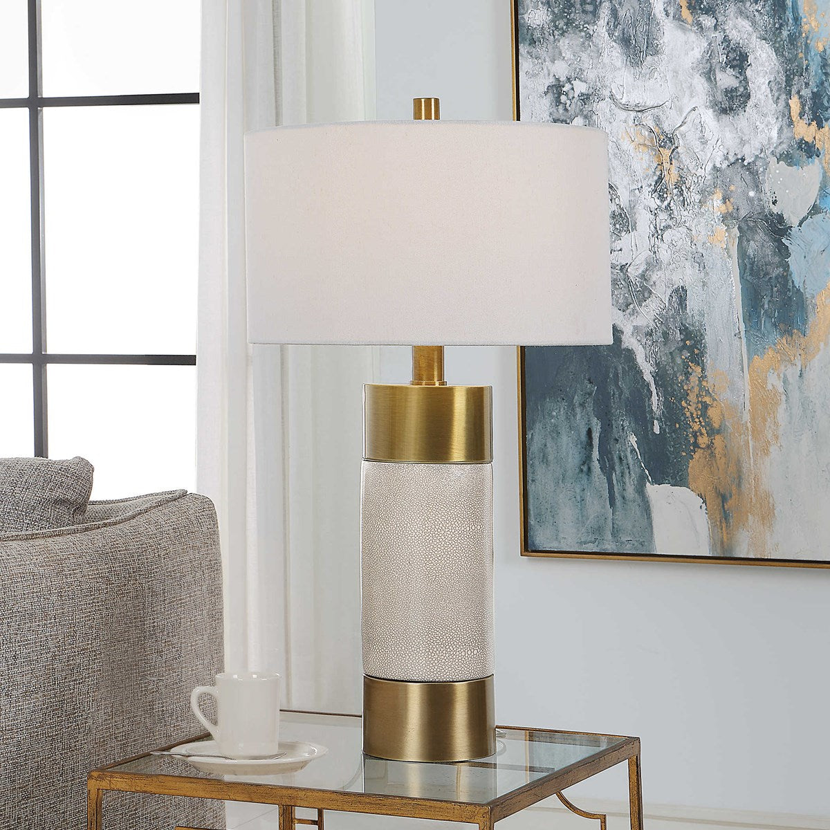 Adelia Ivory & Brass Table Lamp - Elegant Home Decor for Living Room, Bedroom & Office - Perfect for Reading & Ambient Lighting