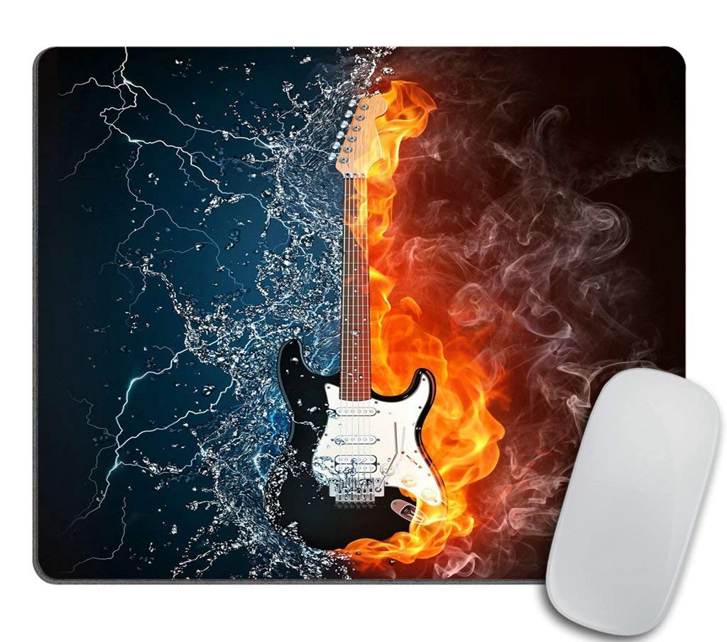 Electric Guitar Fire and Water Design Gaming Mouse Pad - Premium Non-Slip Mousepad with Stunning Elemental Illustration for PC Gamers & Music Lovers - Perfect for Gaming Setups, Home Office & Studio Workspaces