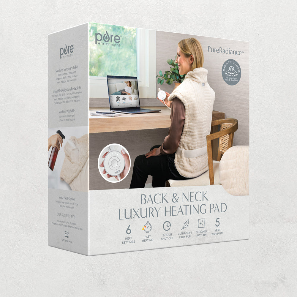 PureRadiance™ Back & Neck Luxury Heating Pad - Golden Sands - Soothing Pain Relief for Muscle Aches & Stiffness - Perfect for Home, Office & Relaxation
