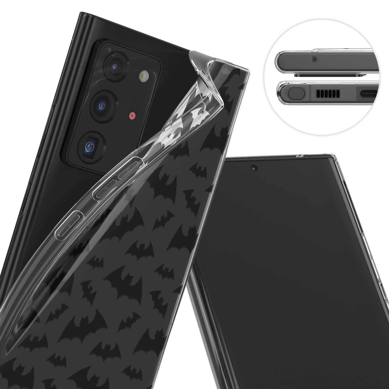 Spooky Bats Halloween Phone Case for Samsung Galaxy S24/S23 Ultra/S22+/S21 FE 5G/S20/Note 20/10 - Lightweight Durable Silicone Cover with Goth Witchcraft Print (Black/Clear) - Perfect for Halloween Parties, Cosplay & Gothic Fashion Accessories