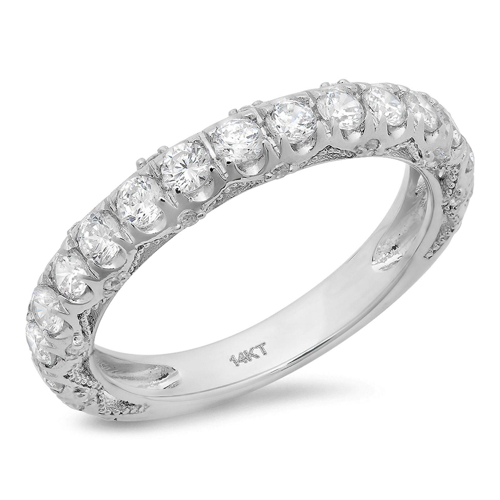 3.13 Carat Round Cut VS1-VS2 Clarity I-J Color Natural Conflict-Free Diamond 14K White Gold Eternity Wedding Band Ring - Perfect for Engagement, Anniversary, and Bridal Jewelry Gifts