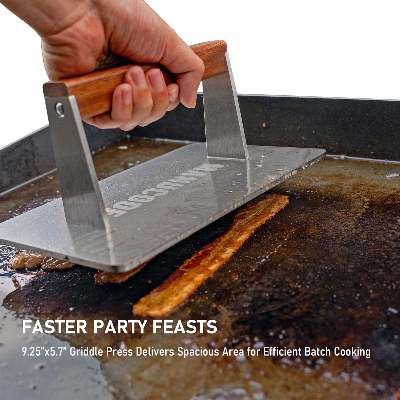 3LB Heavy Stainless Steel Bacon Press - Flat Top Grill & Griddle Accessories for Searing Smash Burgers, Steaks & Sandwiches - 9.25