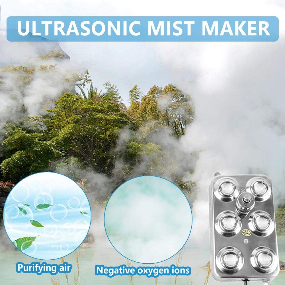 6 Head Ultrasonic Mist Maker Fogger - High Power Air Humidifier with Transformer for Greenhouse, Hydroponics, Garden & Pond | Perfect for Industrial, Scenic & Agricultural Use