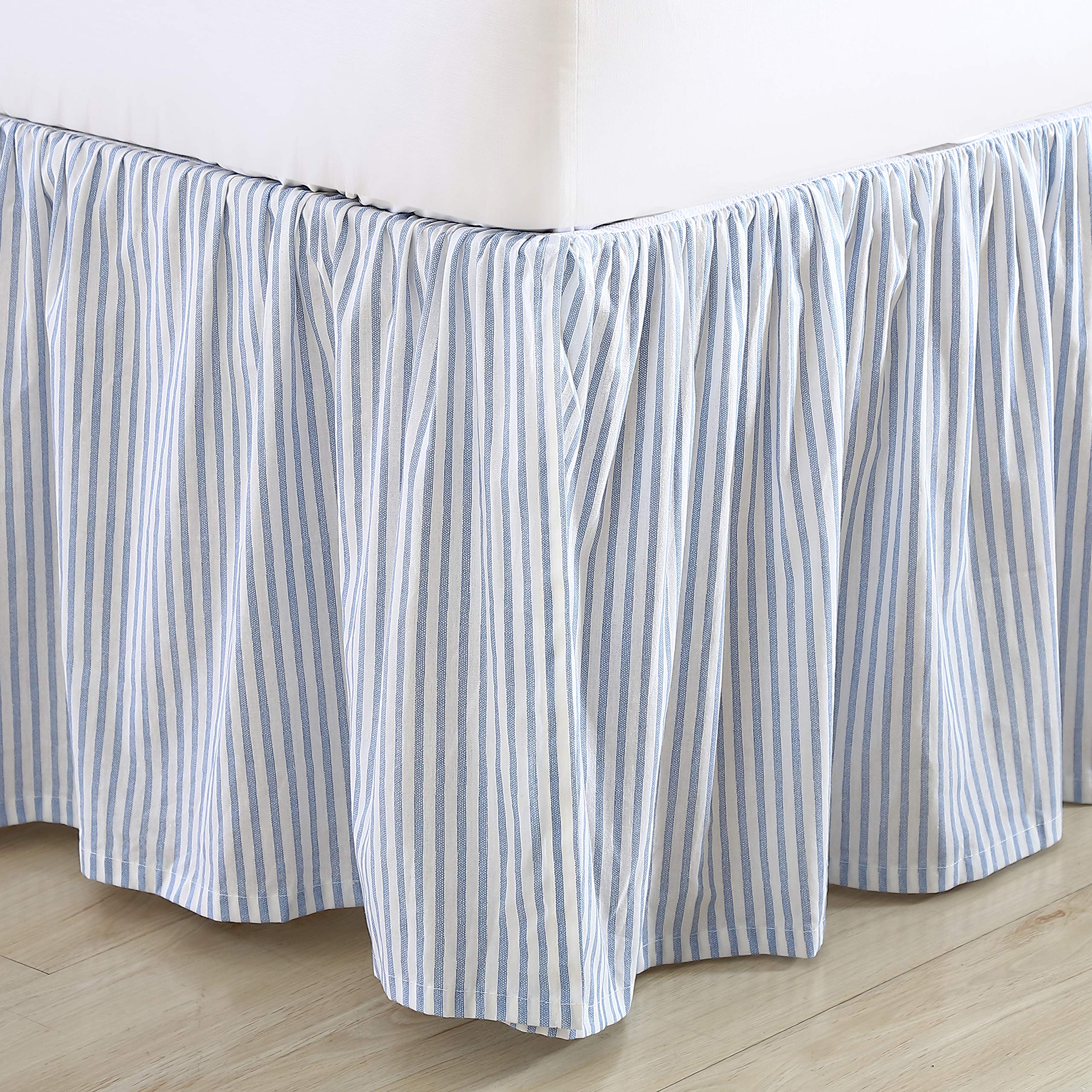 Laura Ashley Home - Queen Size Blue Cotton Ruffled Bedskirt | Lightweight Classic Style Bed Skirt for Elegant Bedroom Decor | Perfect for Master Bedrooms, Guest Rooms & Luxury Hotels