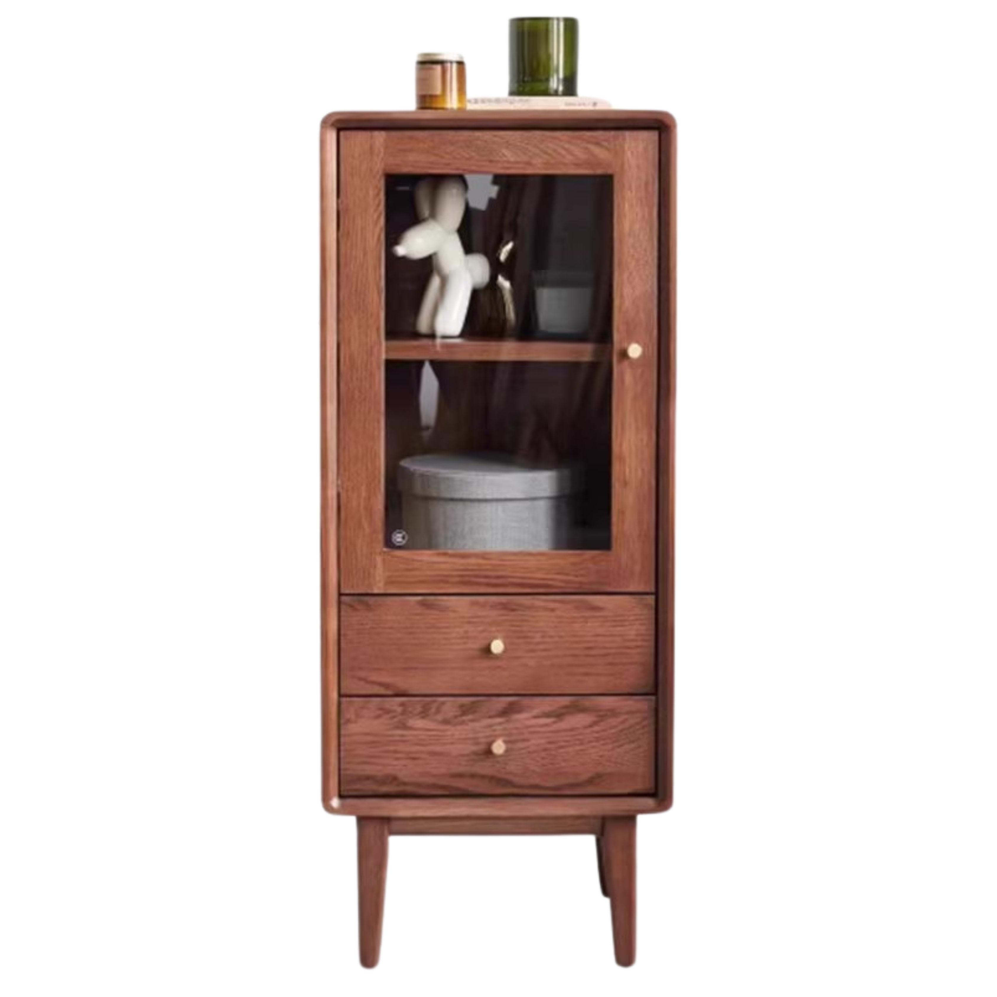 Solid Oak Wood Side Cabinet - Walnut Finish | Rustic Home Decor for Living Room, Bedroom & Entryway Storage