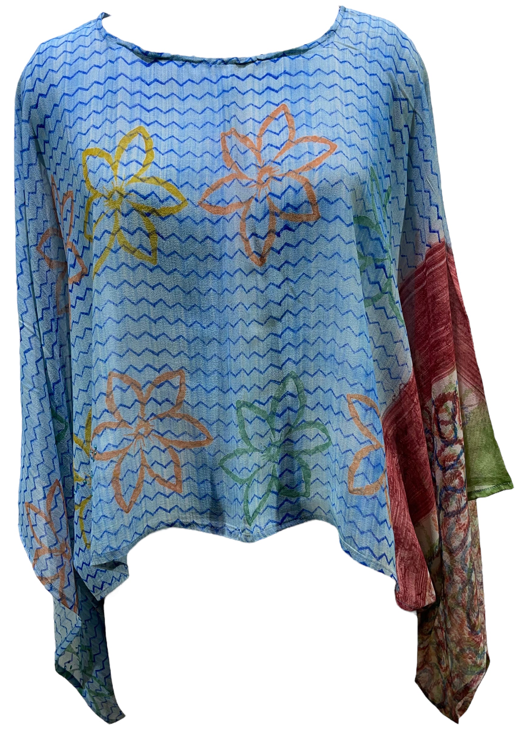PRG5435 Sheer Avatar Pure Silk Kimono Sleeved Top - Elegant Blouse for Women, Breathable & Lightweight Silk Shirt for Casual Wear, Date Night & Special Occasions