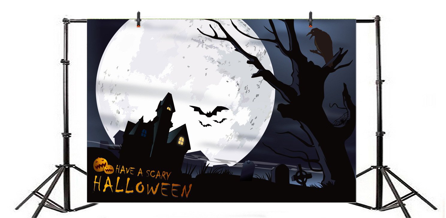 Yeele 6x4ft Halloween Backdrop - Spooky Haunted Castle with Gravestones & Bats Photography Background for Kids Party, Baby Portrait, Photo Booth & Studio Props - Perfect for Halloween Decorations, Themed Parties & Family Photo Shoots