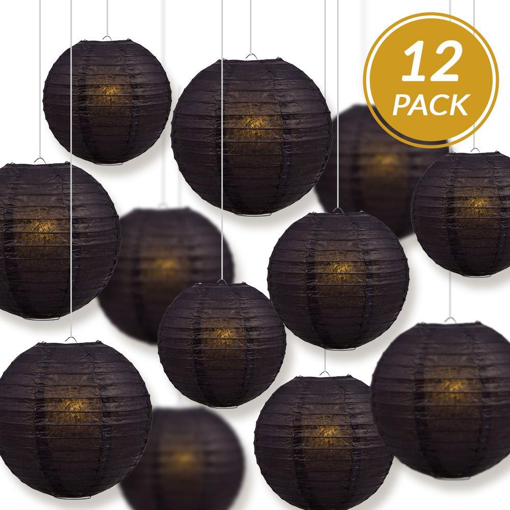 12-Piece Black Paper Lantern Set for Wedding & Party Decorations - 12/10/8 Inch Chinese Hanging Lanterns - Perfect for Indoor/Outdoor Events, Home Decor, and Festive Celebrations