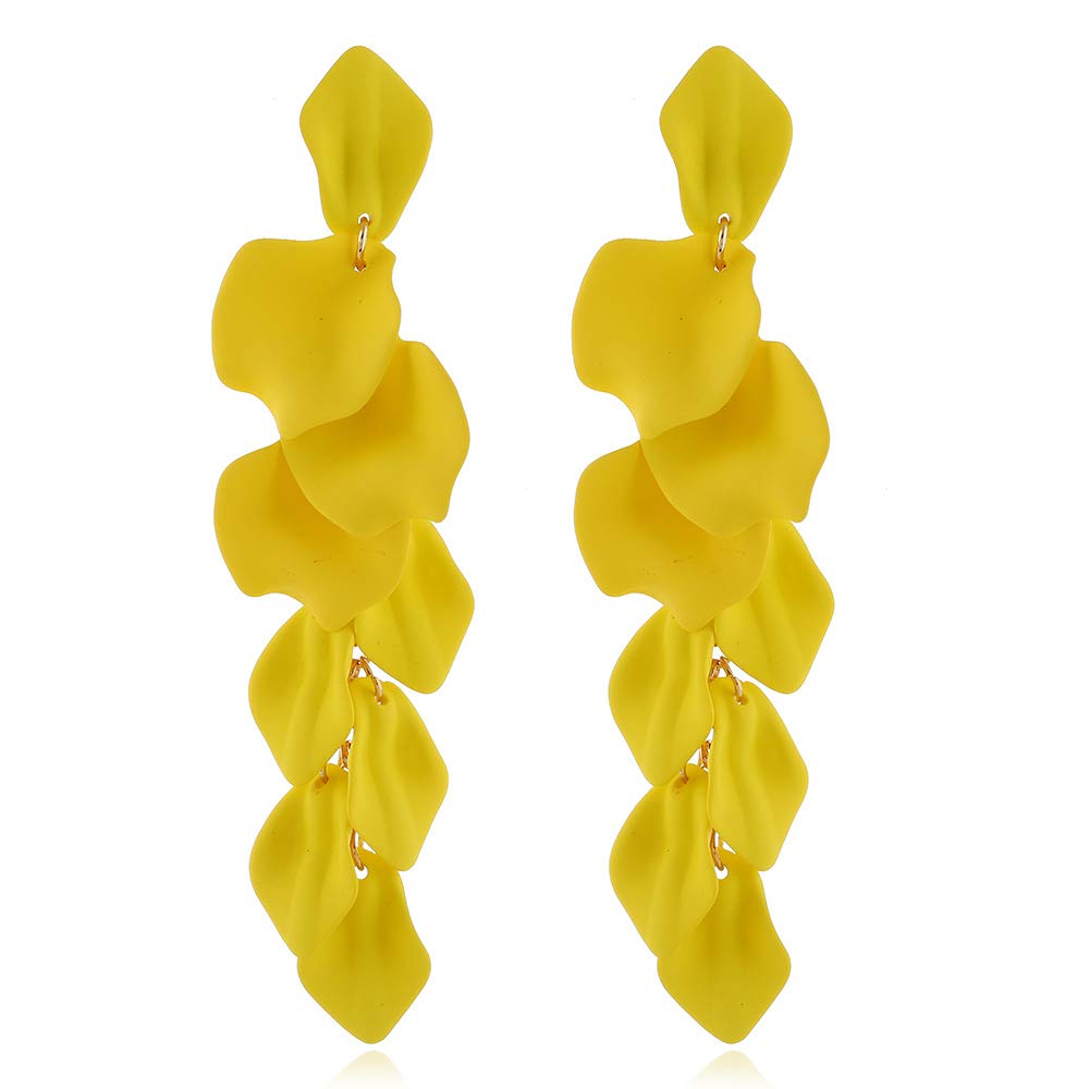 Long Acrylic Rose Petal Dangle Earrings - Bohemian Floral Tassel Drop Earrings for Women | Resin Flower Statement Jewelry for Parties, Weddings & Boho Fashion
