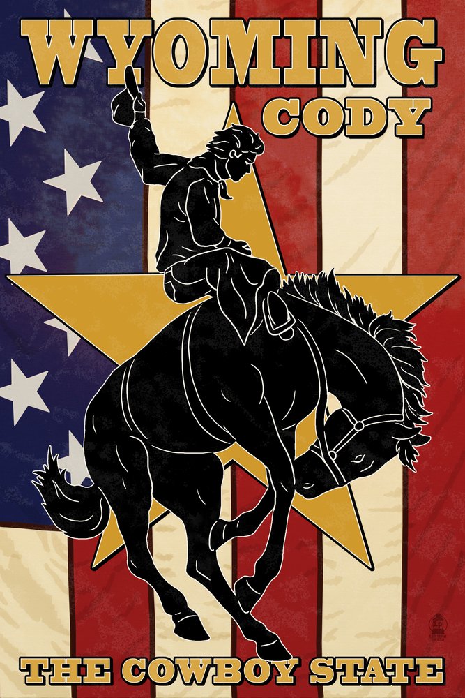 Lantern Press Bucking Bronco Wall Art - 12x18 Wrapped Canvas Print of Cody Wyoming Rodeo Scene - Western Home Decor for Living Room, Office & Cabin