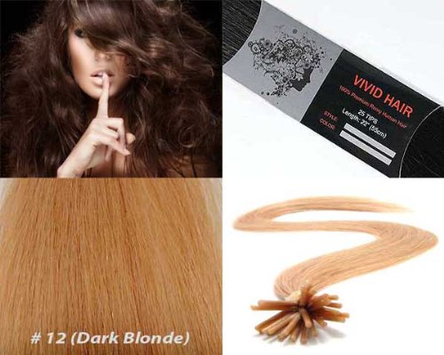 Vivid Hair 100 Strands Micro Ring Links Locks Beads Straight Keratin Stick I-Tip Human Hair Extensions - #12 Dark Blonde for Seamless Blending & Natural Volume | Perfect for Daily Styling, Parties & Special Occasions