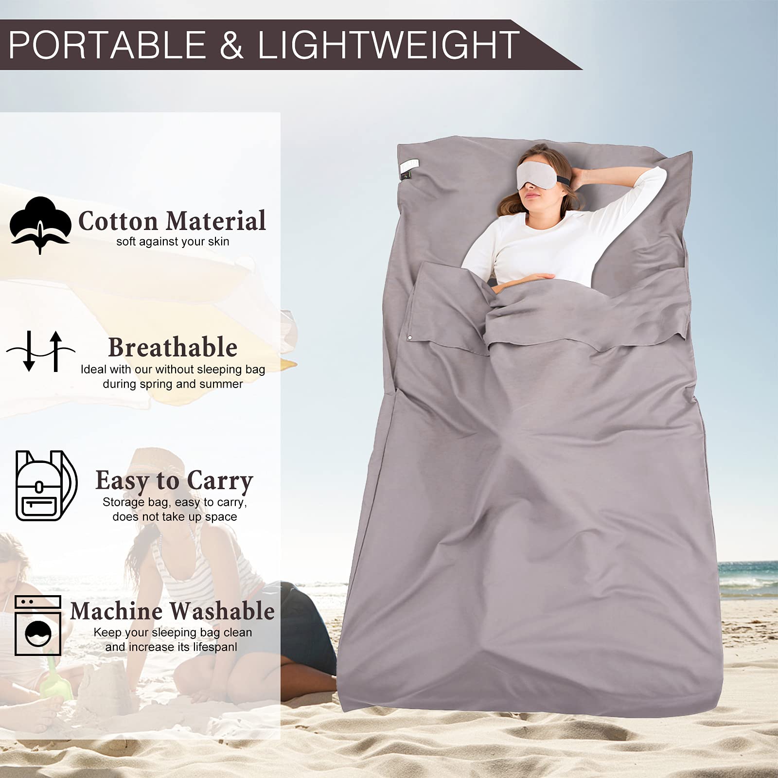 Lightweight Double Sleeping Bag Liner & Camping Sheet for Adults - Portable Travel Sleep Sack for Outdoor Adventures, Hiking, Hotels & Picnics | Perfect for Backpacking, Camping Trips and Travel Comfort