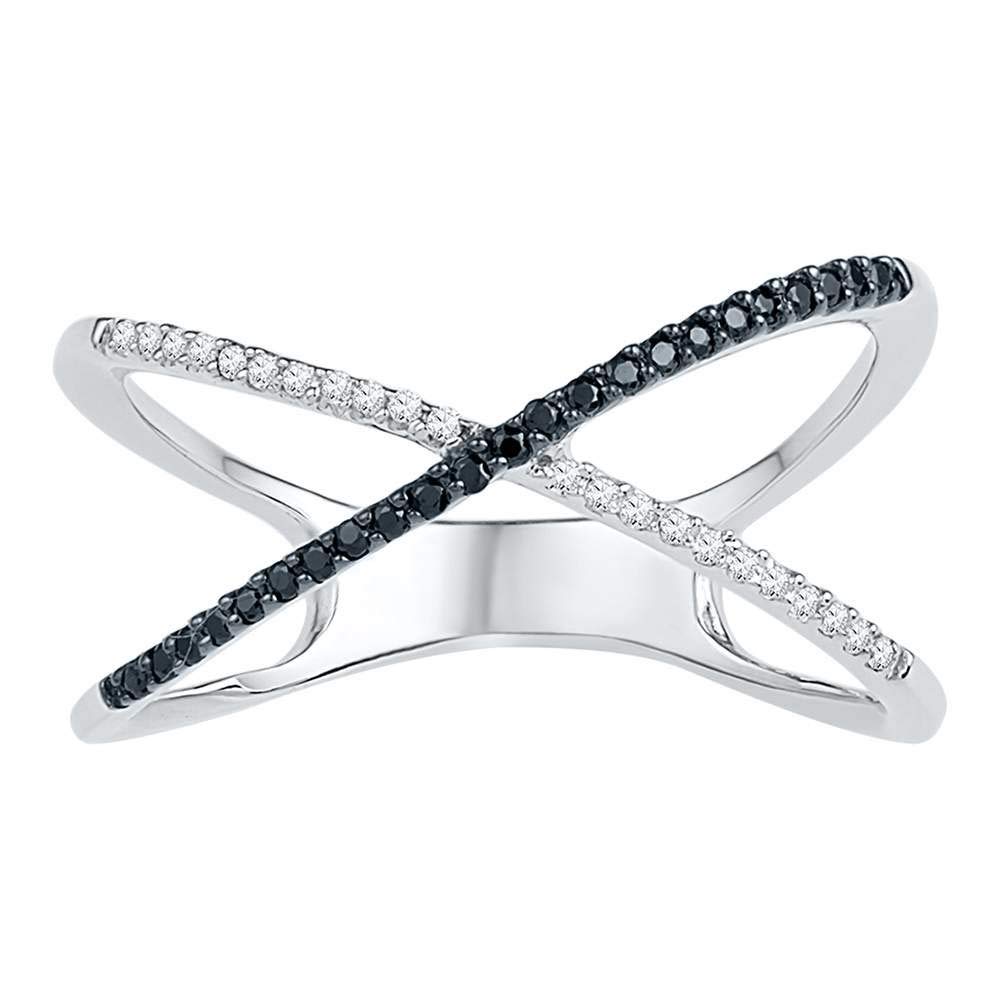 Sterling Silver Women's Black Diamond Crossover Band Ring - 1/6 CTTW Enhanced Diamond, Elegant & Durable Jewelry for Everyday Wear, Gift for Her, Anniversary, Wedding, or Special Occasions