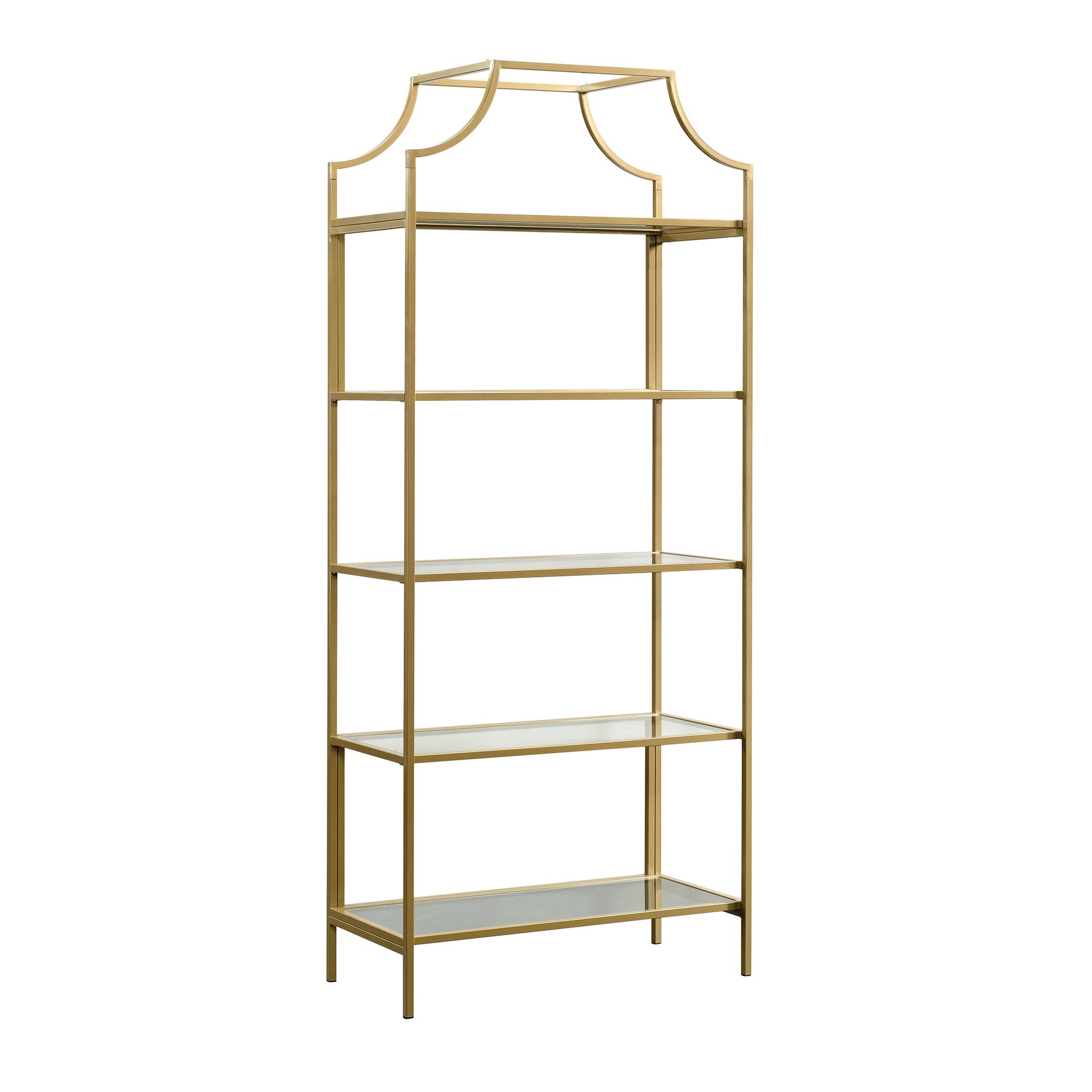 Sauder 424974 Curiod Bookcase in Satin Gold Finish - Modern Bookshelf for Living Room, Bedroom & Office Storage