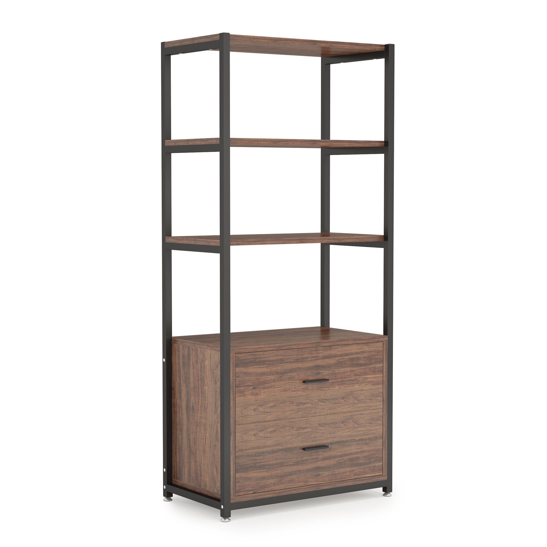 4 Tier Bookshelf with 2 Drawers - Modern Wooden Bookcase for Home Office, Living Room, Bedroom - Perfect for Organizing Books, Decor & Storage