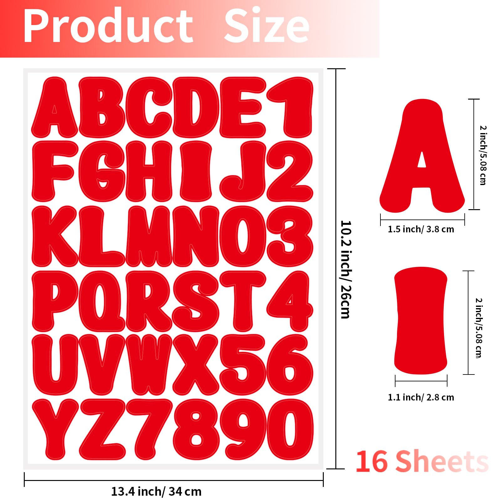 Starboling 2 Inch Red Alphabet Letter Stickers - 16 Sheets Self-Adhesive Vinyl Stickers for Mailbox Numbers, Bulletin Boards, Classroom & Home Decor - Perfect for DIY Projects, Scrapbooking & Organizing