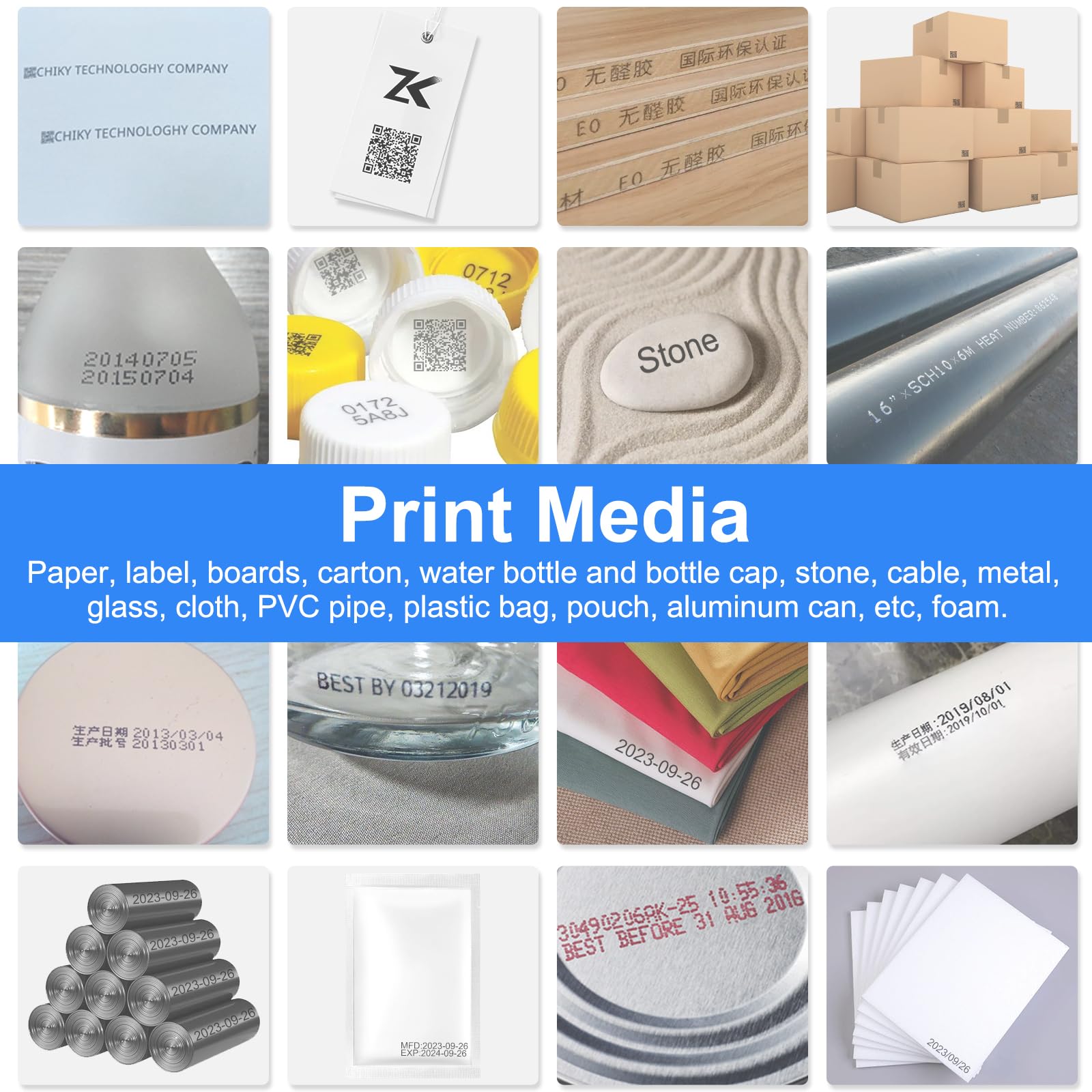 CHIKYTECH Upgraded Mini Inkjet Printer - Portable Printing Machine for Date, Time, Barcode, Logo, QR Code & Batch Numbers on All Materials | Perfect for Product Labeling, Packaging & Inventory Management