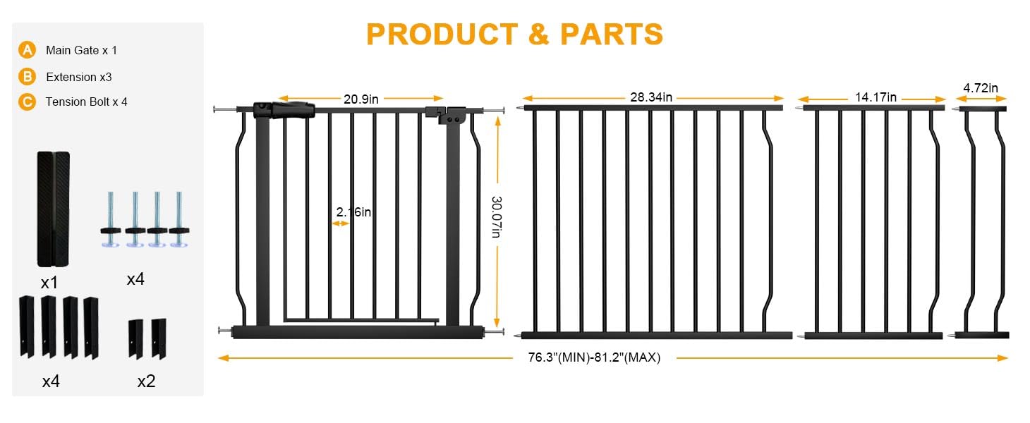 Extra Wide Baby Safety Gate - 76.3
