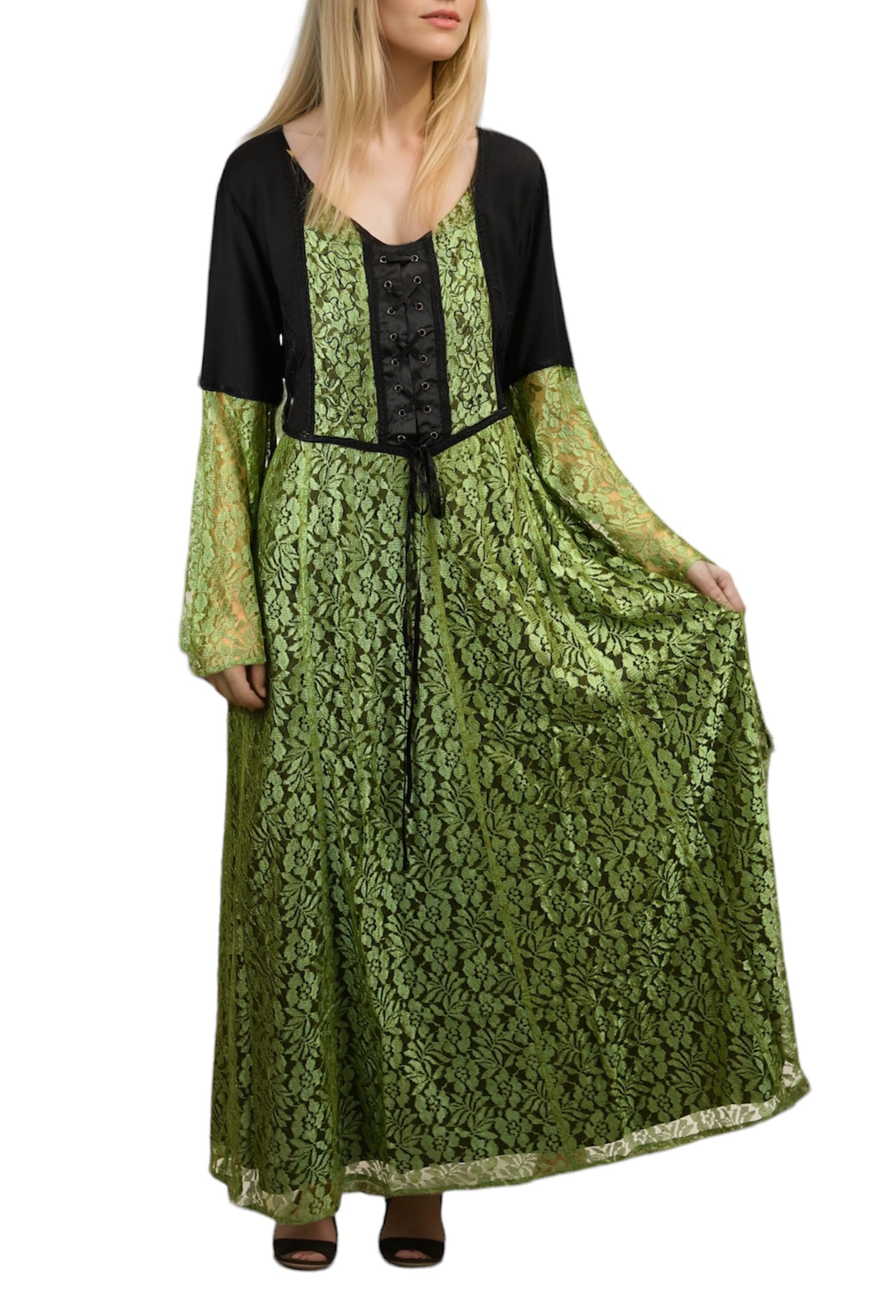Agan Traders Women's 2025 Spring Bohemian Renaissance Evening Dress - Elegant Long Sleeve Corset Lace Gown for Weddings, Parties & Renaissance Fairs