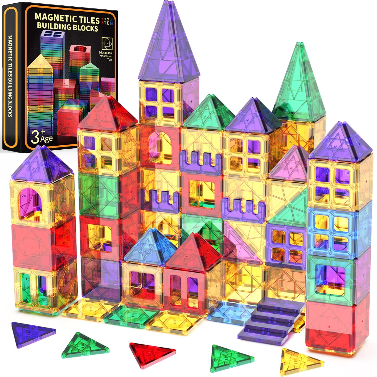 GobiDex 52PCS Magnetic Tiles Building Blocks - STEM Educational Toys for Kids Ages 3+, Montessori Learning Toys for Toddlers, Perfect Birthday Gift for Boys & Girls | Creative Play, Classroom Activities, Home Learning