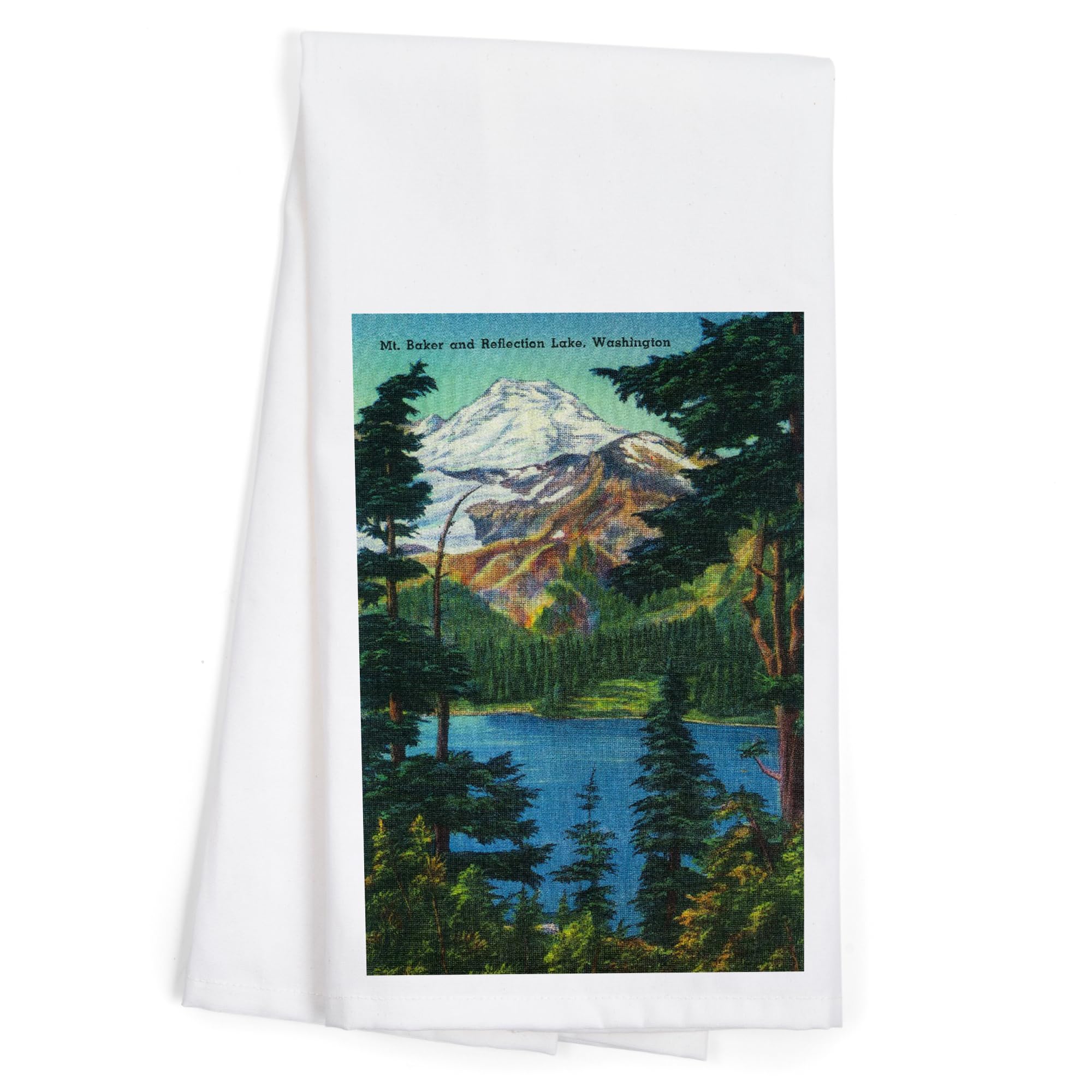 100% Cotton Tea Towel - Mt. Baker & Reflection Lake Washington Print - Decorative Hand Towel for Kitchen, Bathroom & Home Decor - Perfect for Dish Drying, Gift Giving & Rustic Cabin Decor
