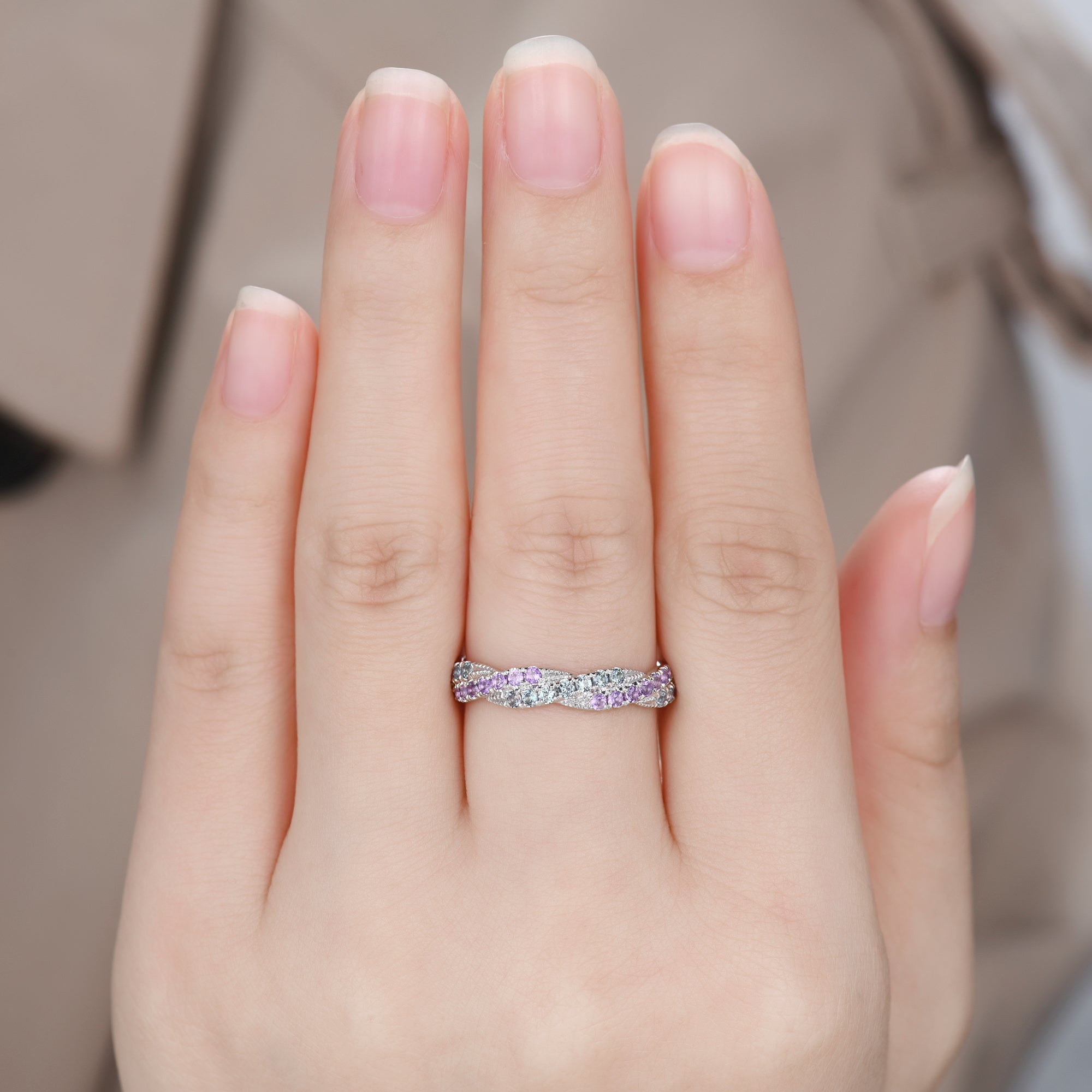 Twisted Alexandrite Amethyst White Gold Wedding Band - Infinity Full Eternity Ring for Women - Perfect for Engagement, Anniversary & Special Occasions