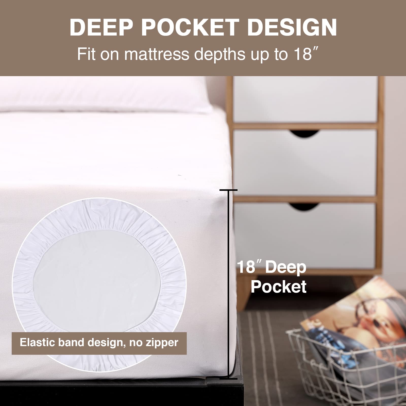 Mecerock Breathable Soft Waterproof Mattress Protector - Full Size Fitted Cover for 18