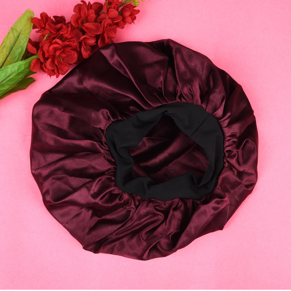 Matkooz Satin Silk Premium Hair Bonnet - Double Layered Sleeping Cap for Women & Girls (Maroon, Pack of 1) - Reduce Frizz & Protect Hair While Sleeping, Traveling & Styling