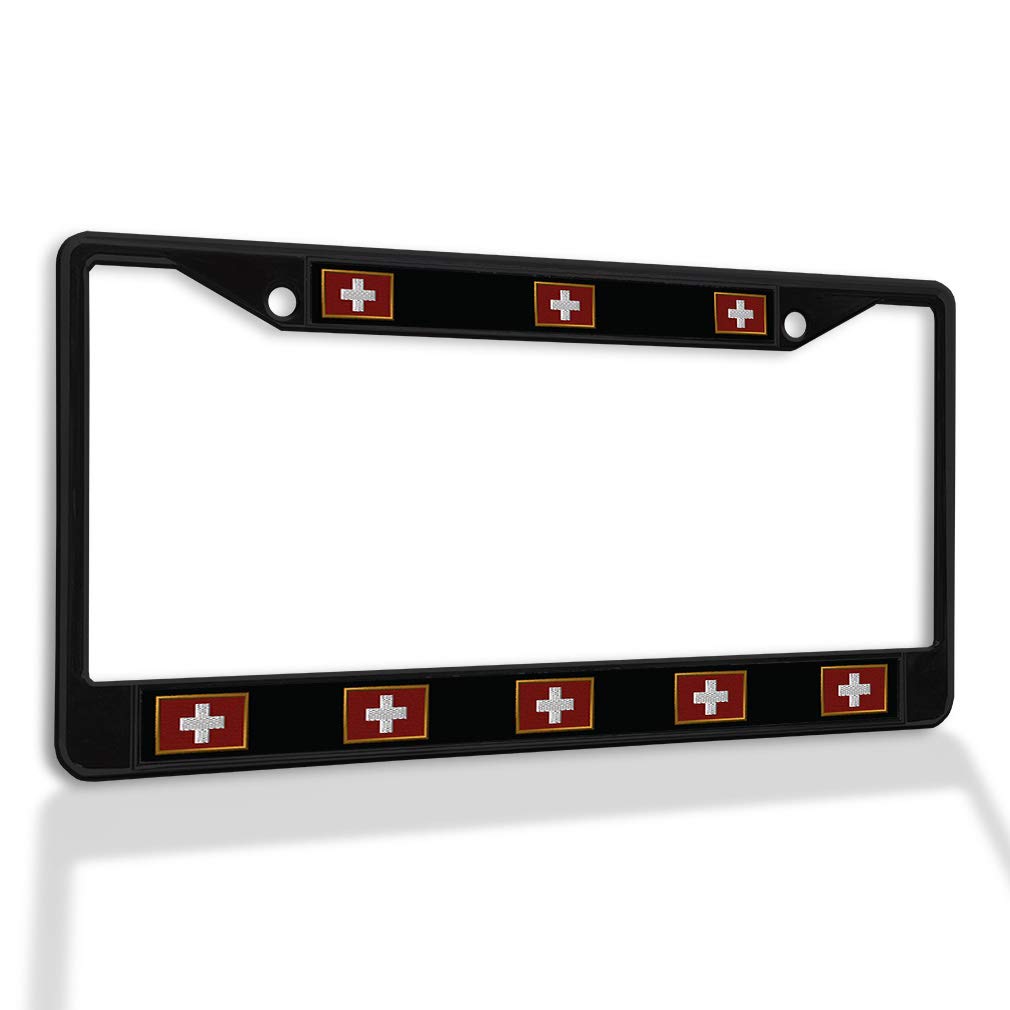 Premium Swiss-Made Metal Insert License Plate Frame - Weatherproof & Durable Car Accessory (Black, 2-Hole Design) for Enhanced Vehicle Protection & Style