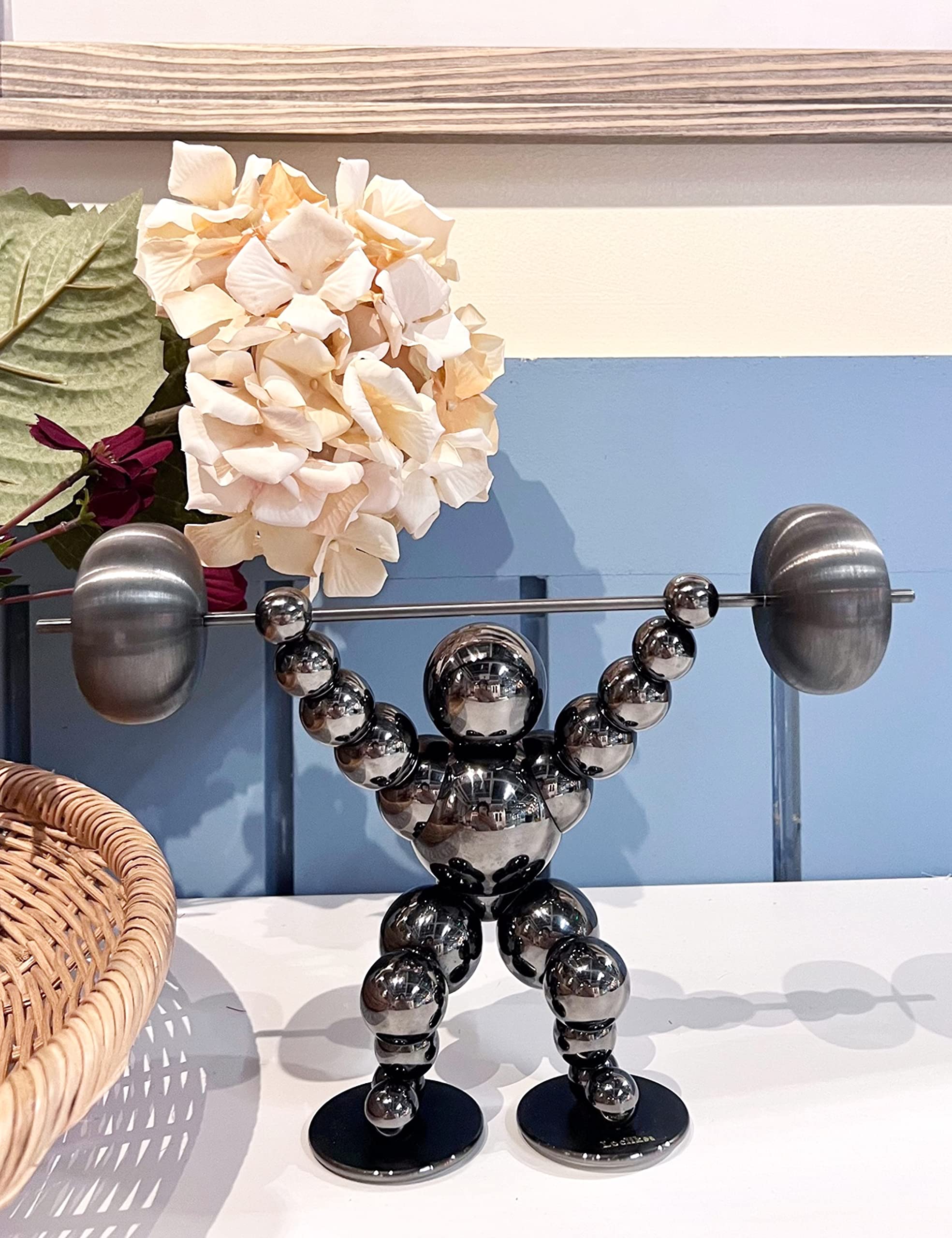 Black Home Office Gym Decor - Original Metal Artwork Sculpture for Desk & Tabletop, Powerlifting Figurine - Motivational Gift for Men | Perfect for Workout Spaces, Home Offices & Fitness Enthusiasts