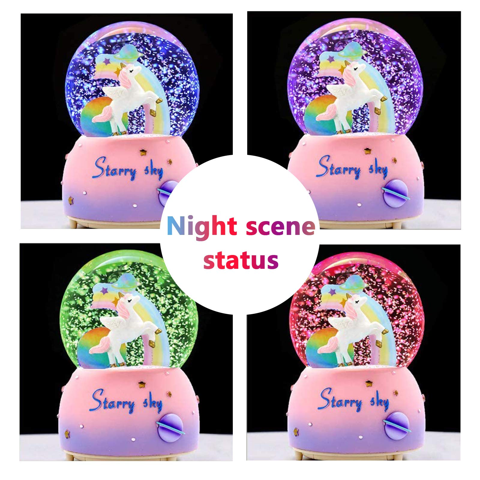 3.94 Inch Unicorn Music Snowball with LED Rainbow Lights - Automatic Snowfall Music Box for Girls | Perfect Christmas & Birthday Gift | Home Decor, Nursery Night Light, Party Decoration