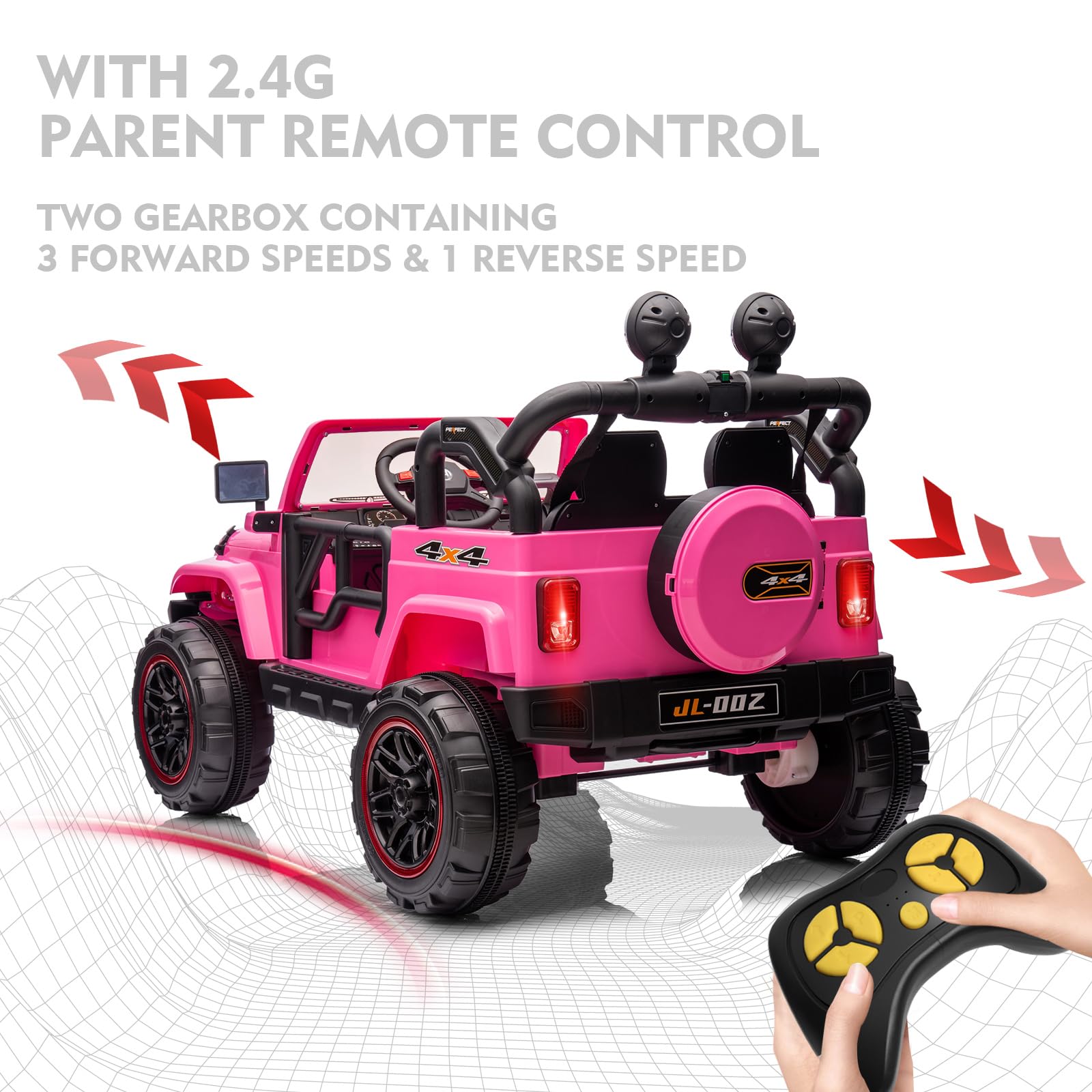 12V7AH Kids Electric Ride-On Truck with Parental Remote Control, Music, LED Lights & Spring Suspension - 2-Seater Pink Children's Car Cover | Perfect for Birthday Gifts, Outdoor Play & Backyard Fun