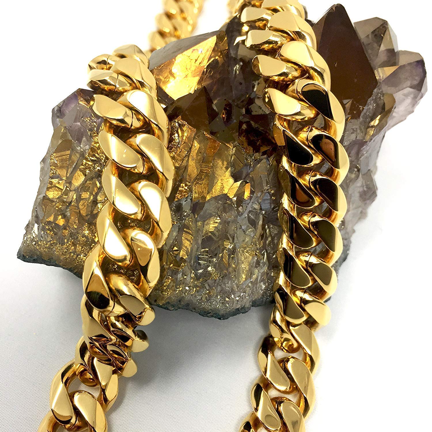 14K Gold Cuban Link Chain Necklace for Men & Women - 11MM Diamond Cut Heavy Solid Thick Clasp - Real 14K Gold Hip Hop Jewelry - Perfect for Gifts, Parties, and Everyday Wear