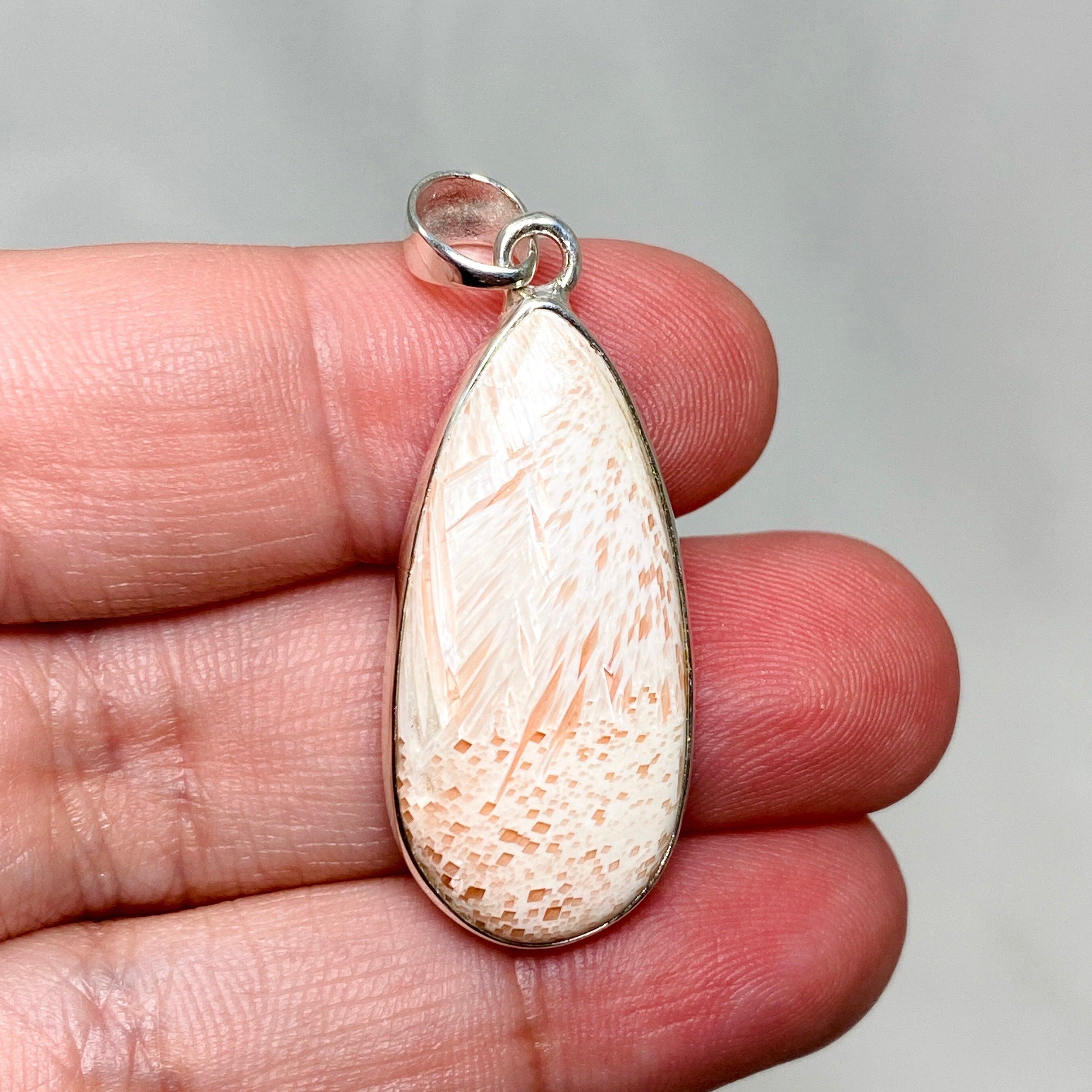Natural Peach Scolecite Teardrop Pendant Necklace KPGJ4520 - Healing Crystal Jewelry for Meditation, Energy Balancing & Spiritual Gifts