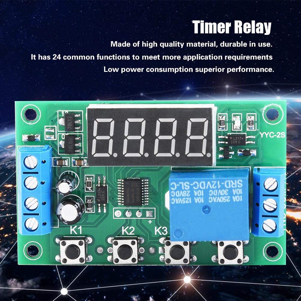 Hilitand 12V LED Display Adjustable Timer Relay Switch Module - Digital Countdown Timer for Home Automation, DIY Projects, and Electrical Control (Green)