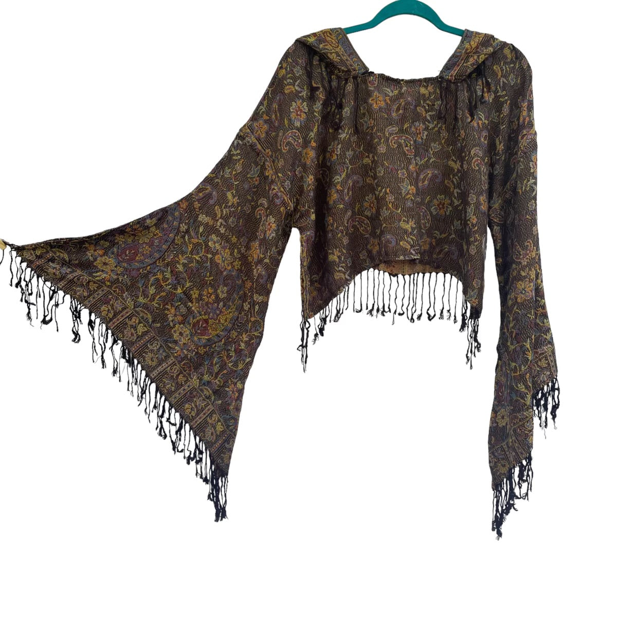 Butterfly Bell Pashmina Top - Elegant Dark Gardens Print for Women | Perfect for Boho Festivals, Evening Parties & Casual Outings