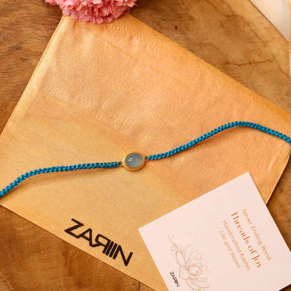 Blue Chalcedony Healing Rakhi Bracelet for Peace & Harmony – Perfect for Spiritual Wellness, Meditation & Festive Gifting