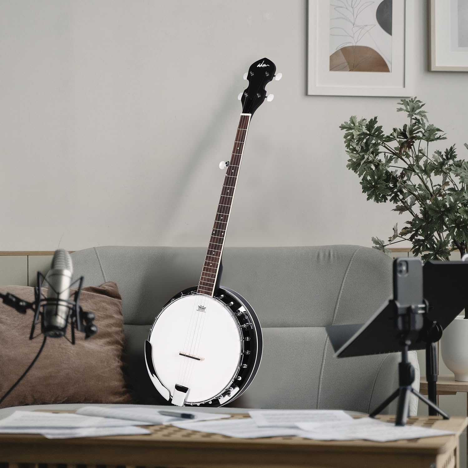 ADM 5-String Full Size Banjo Kit - 38 Inch Beginner Banjo with Resonator, Remo Drum Head (Open/Closed Back) | Free Lessons & Starter Accessories | Ideal for Adults & Teenagers | Perfect for Bluegrass, Folk Music & Beginners | Black