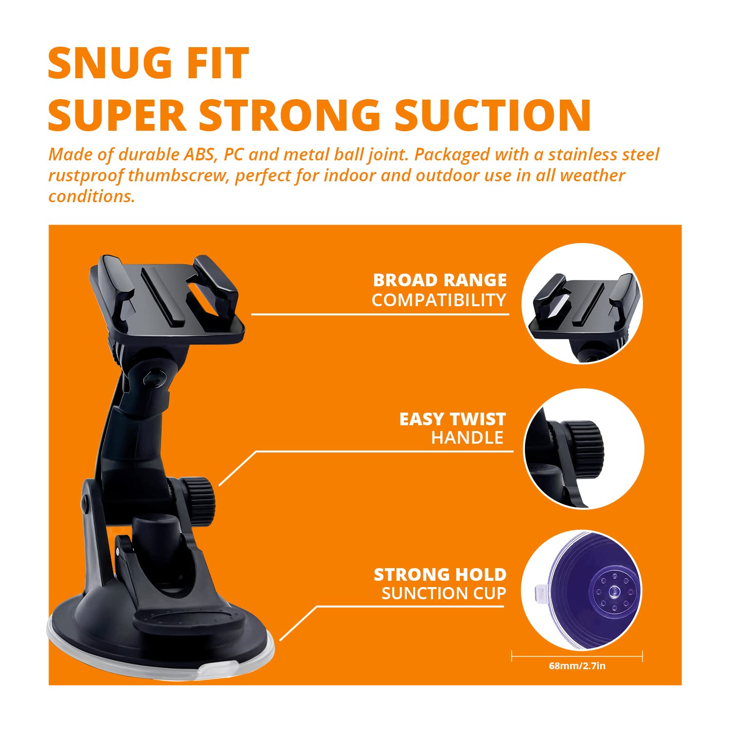 MiPremium Universal Car Suction Cup Mount for GoPro Hero 13/12/11/10/9/8/7/6/5/4/3/3+/2, Max, Hero+, Session & Action Cameras - Windshield & Glass Window Dash Cam Holder - Perfect for Cars, Trucks, Boats & Outdoor Adventures