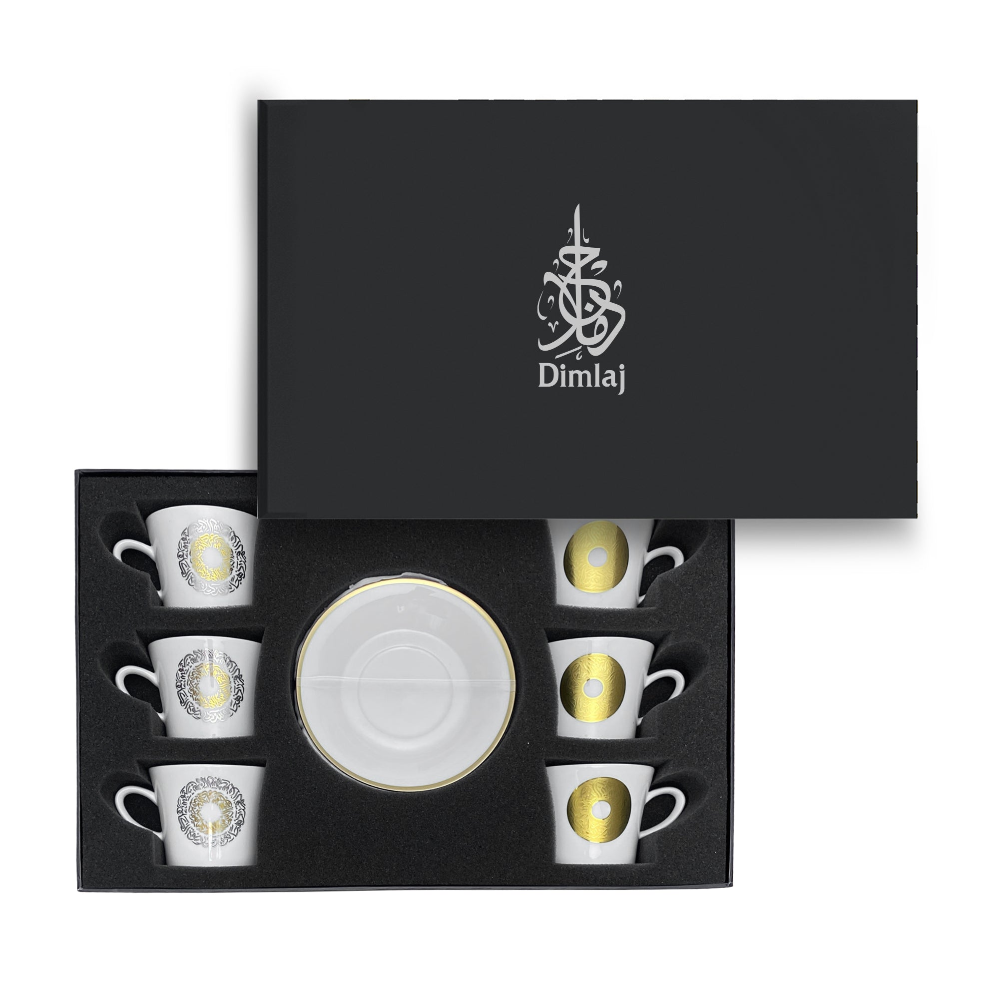 Dimlaj Qamar 6-Piece Tea Cup and Saucer Set - Elegant Porcelain Tea Cups with Saucers for Afternoon Tea, Coffee, and Dessert - Perfect for Home, Cafe, and Gift Giving