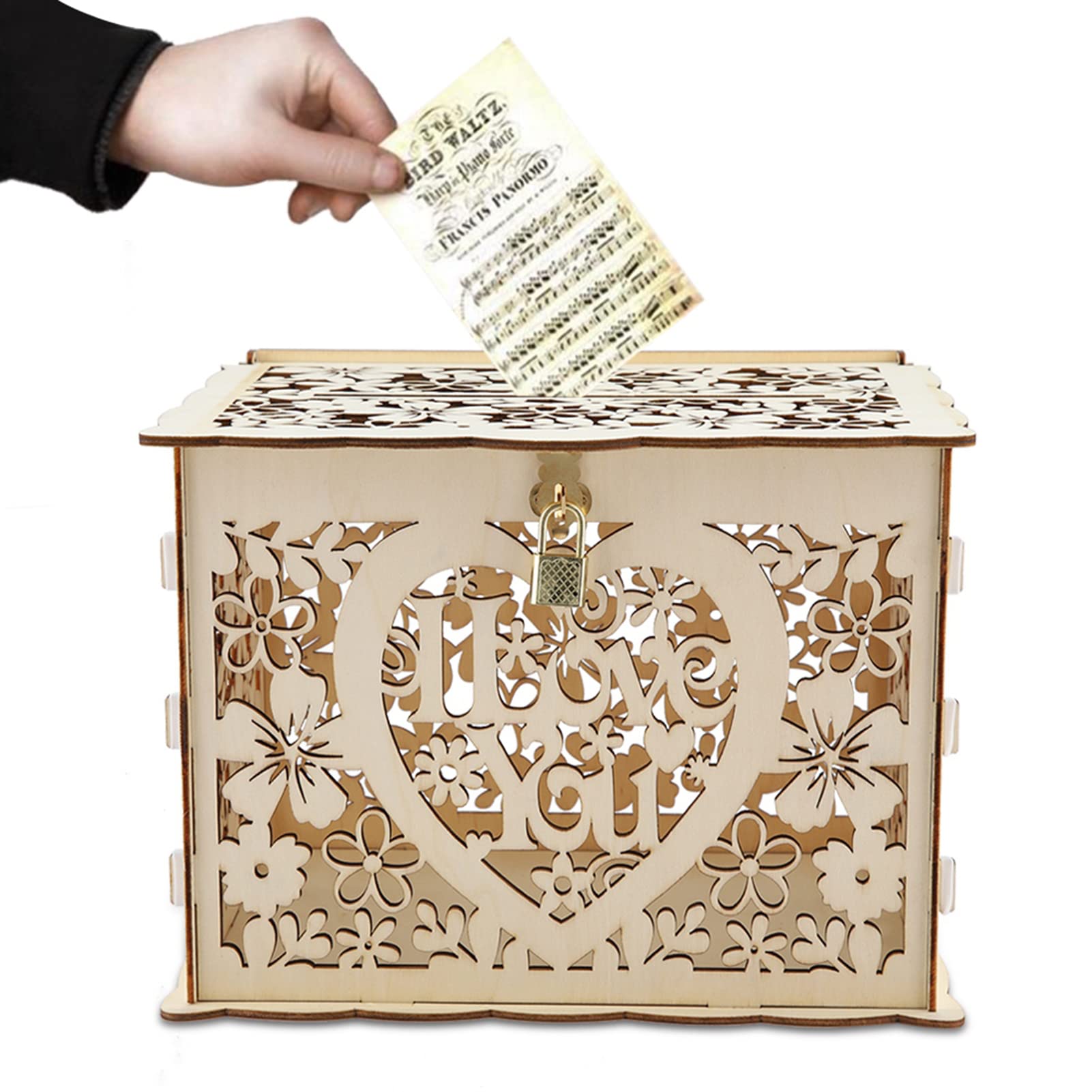 Rustic Wooden Wedding Card Box with Lock & Sign - 9.8x7.9x7.2 Inch Keepsake Gift Box for Wedding Reception, Anniversary & Bridal Shower - Perfect for Securing Cards, Cash Gifts & Wishes at Your Special Event