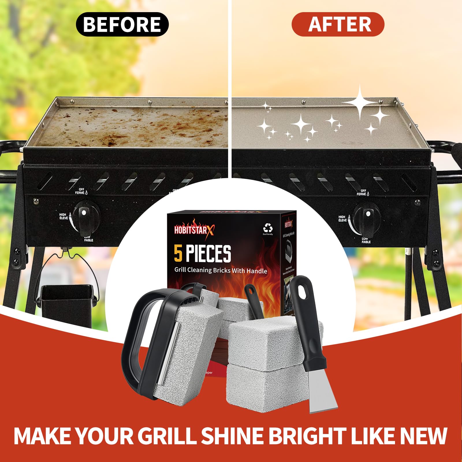**3-Pack Pumice Stone Grill Cleaning Blocks for Blackstone Griddle – Heavy Duty BBQ Scraper with Handle – Perfect for Flat Top Griddles, Outdoor Cooking & Camping**