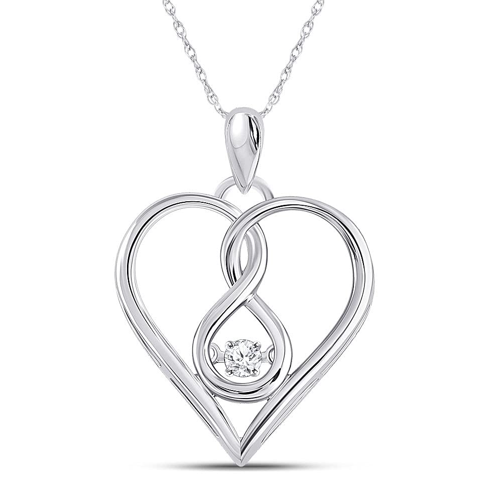 10K White Gold Women's Round Moving Diamond Heart Pendant Necklace - 1/20 CTTW - Perfect for Valentine's Day, Anniversary & Birthday Gifts