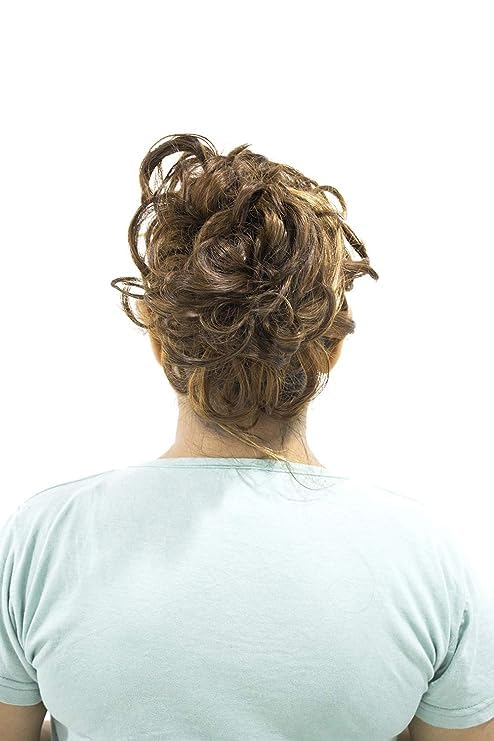KAVIN Synthetic Frill Ponytail Hair Extension - Messy Juda Bun Maker in Light Brown with Highlighter | Perfect for Women's Party, Wedding & Cosplay Hairstyles | Pack of 1