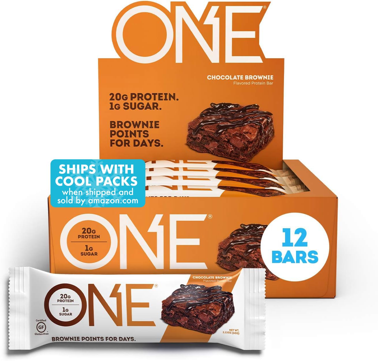 ONE Protein Bars, Chocolate Brownie - Gluten Free, 20g Protein, 1g Sugar - High Protein Snack for Weight Loss & Muscle Building - Perfect for Gym, Workouts & Healthy On-the-Go Snacking (12 Count, 2.12 Oz Each)