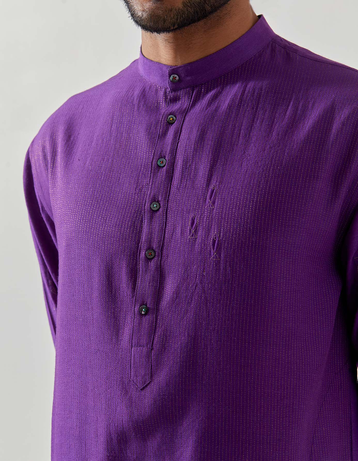 Roshan Bade Miyan Kurta - Premium Muga Satin Purple Men's Traditional Indian Tunic - Perfect for Weddings, Festivals & Cultural Events